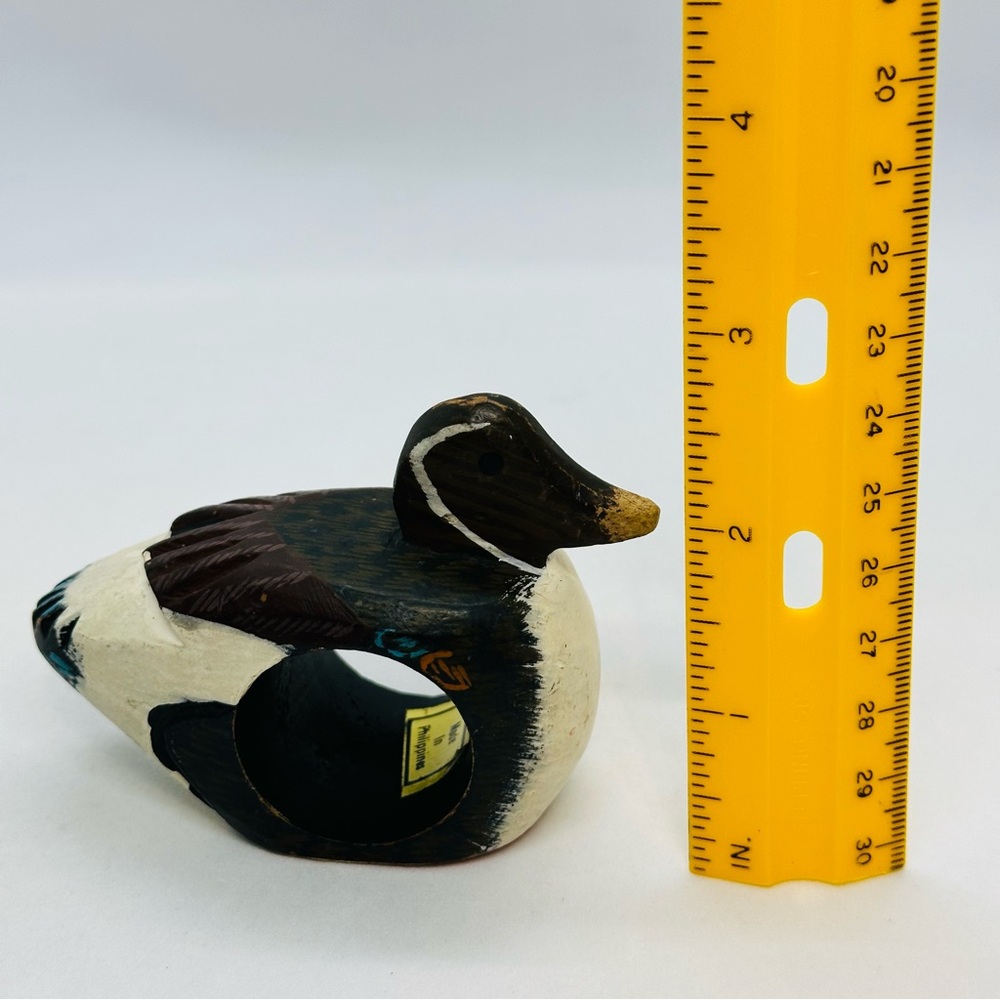 Set of 4 Wooden Hand-Carved Hand-Painted Mallard Duck Napkin Ring Holders Decor - Picture 8 of 10
